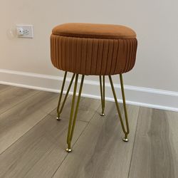 Pumpkin Velvet Round Storage Ottoman