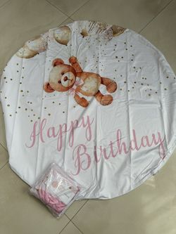  Teddy bear Party locked Round Backdrop Cover, 5 ft, With Covers for Tubes- 3 different sizes 