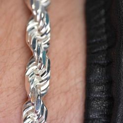 Brand New 8mm Silver Rope Bracelet 8-inch 
