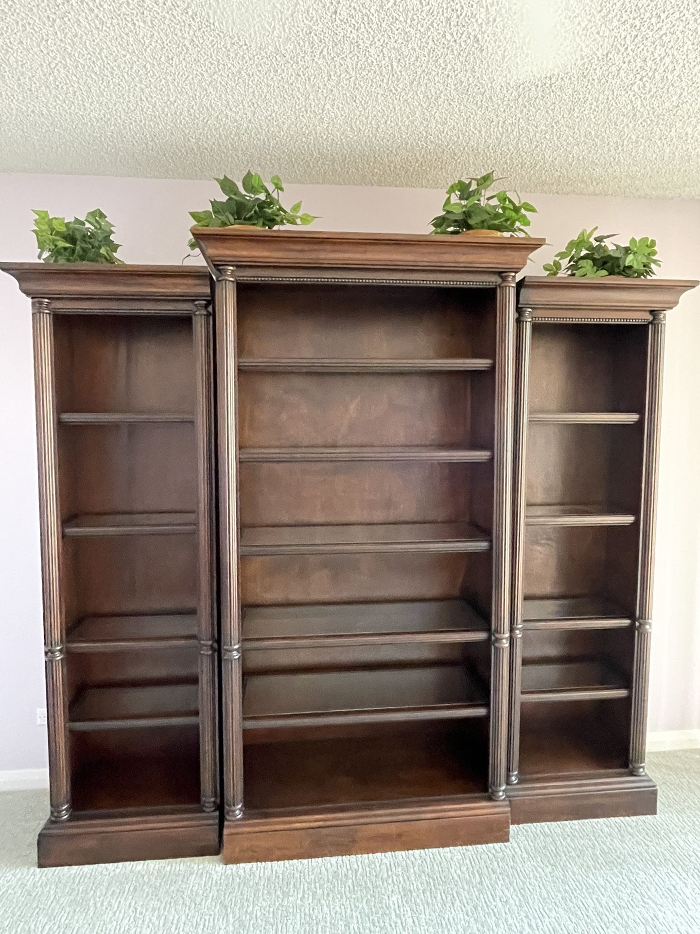 3 piece dark wood bookshelves / lighted / movable shelves