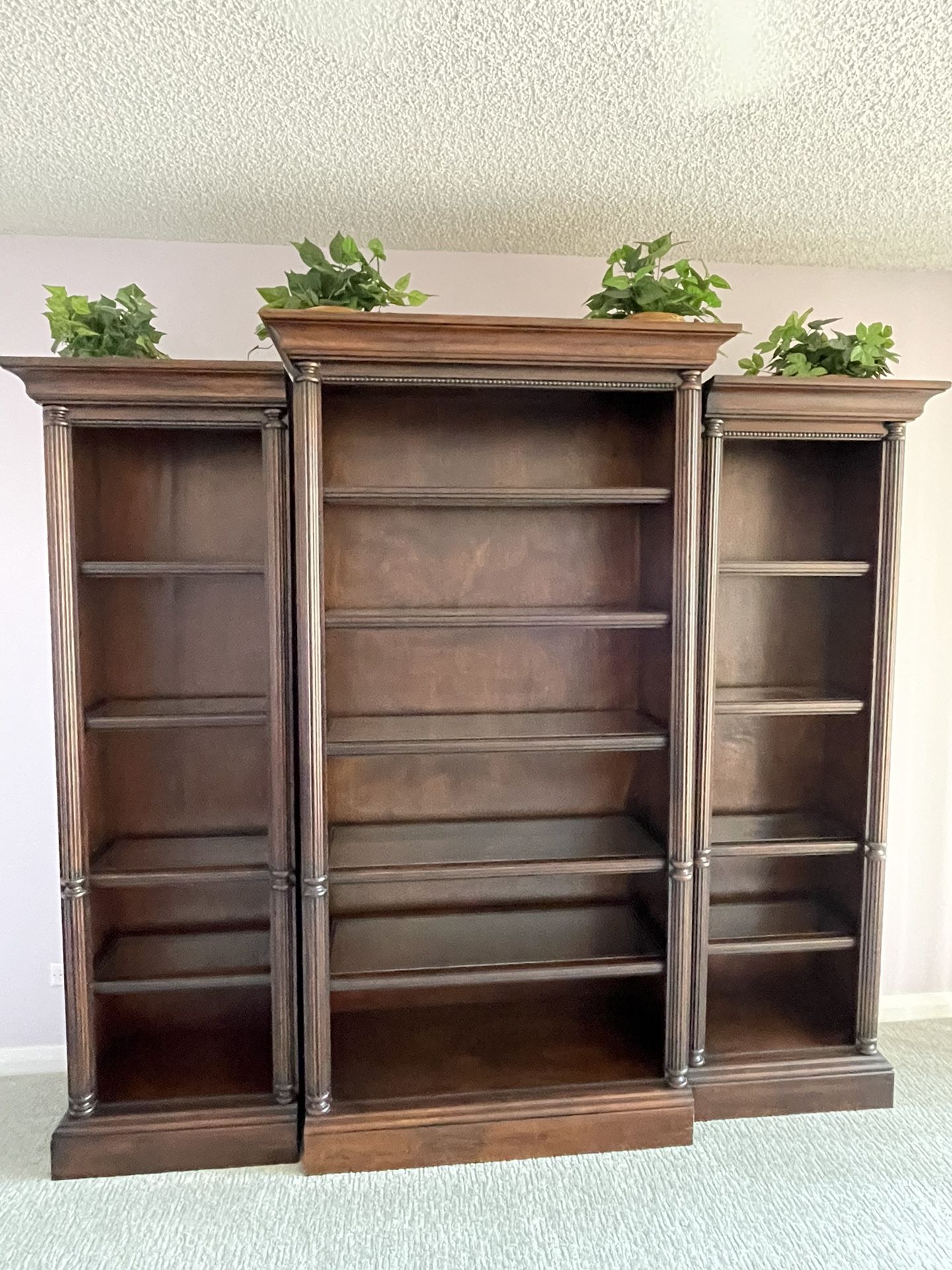 3 piece dark wood bookshelves / lighted / movable shelves 