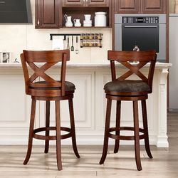 Sunshine Valley Dark Brown 30-in H Bar height Upholstered Swivel Wood Bar Stool 2 -Pack