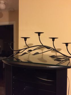 Black Wrought Iron 5 Candle Holder with Leaves