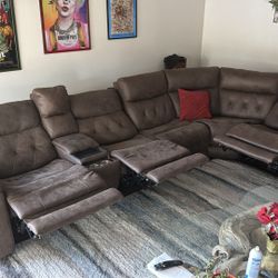 Large Faux Leather Reclining Sectional Couch 