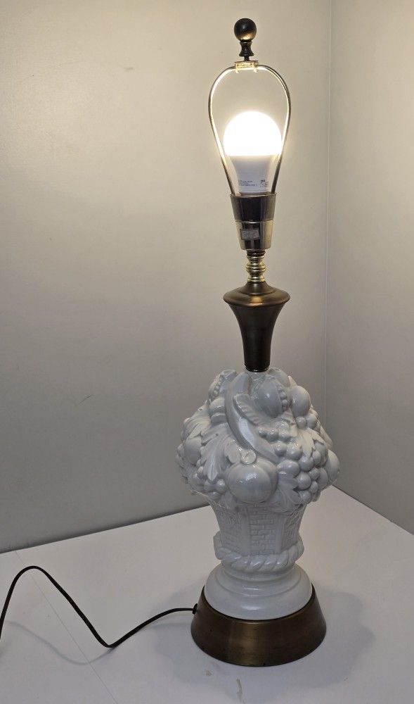Fruit Topiary Art Ceramic Lamp Brass MCM Light house Lamp & Shade Co Vintage