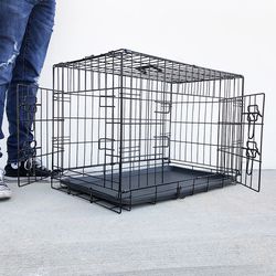 (Brand New) $30 Folding 30” Dog Cage 2-Door Folding Pet Crate Kennel w/ Tray 30”x18”x20” 