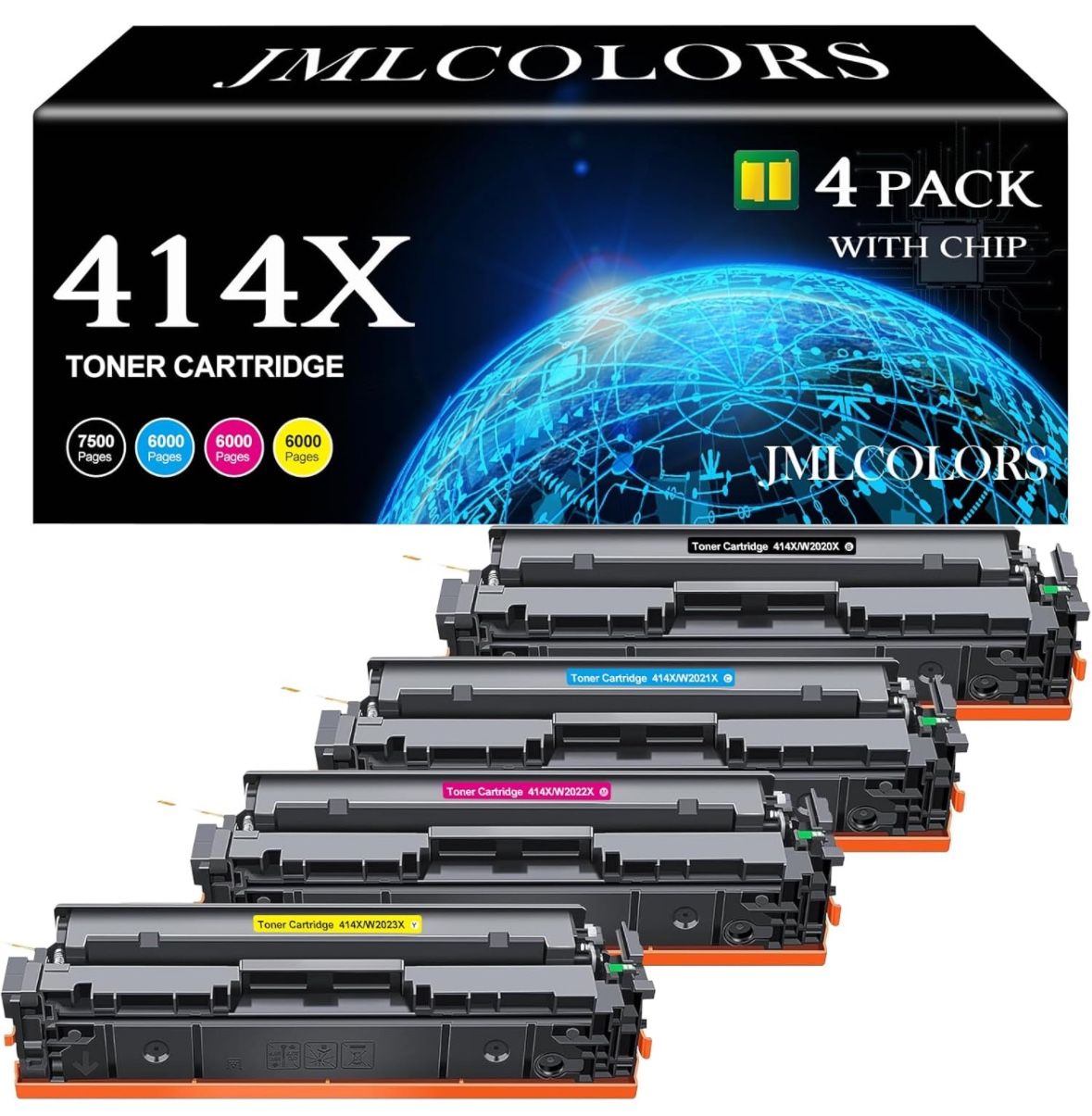 414X 414A Toner Compatible for HP 414A Color LaserJet Pro Toner Cartridges,4 Pack (with Chip)