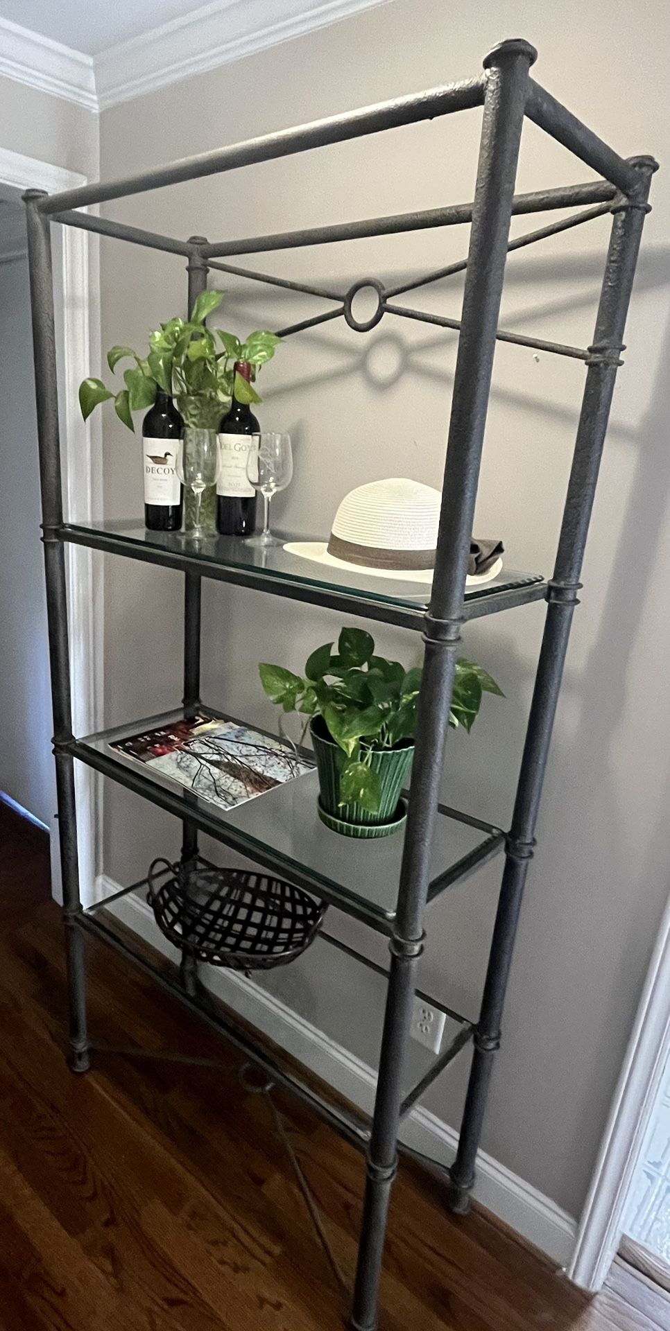 MUST SEE!  Rustic 3 Tier Metal Shelving Unit/Stand With Beveled Glass