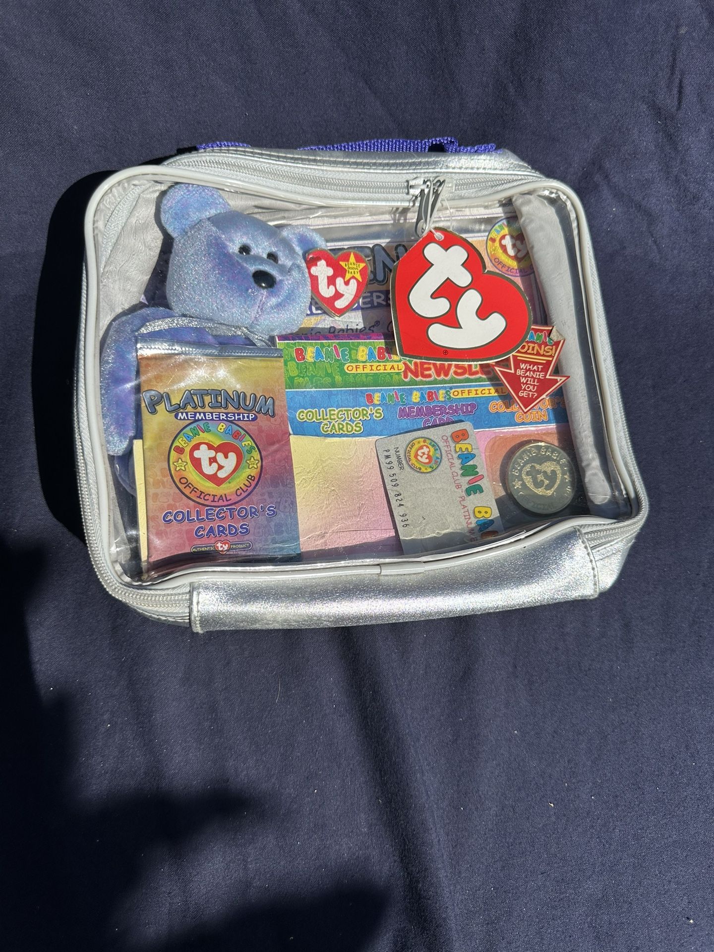 NEW SEALED Vintage 1999 TY Beanie Baby Platinum Membership Bag Bear Cards Coin