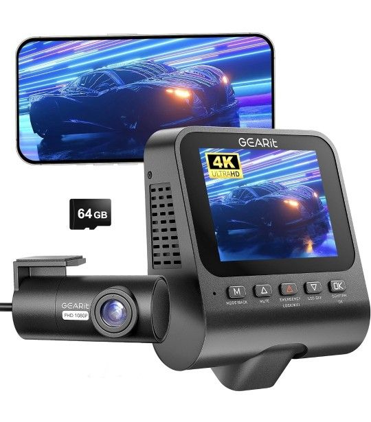 4K Dual Dash Cam Front and Rear Camera with WiFi, GPS, Night