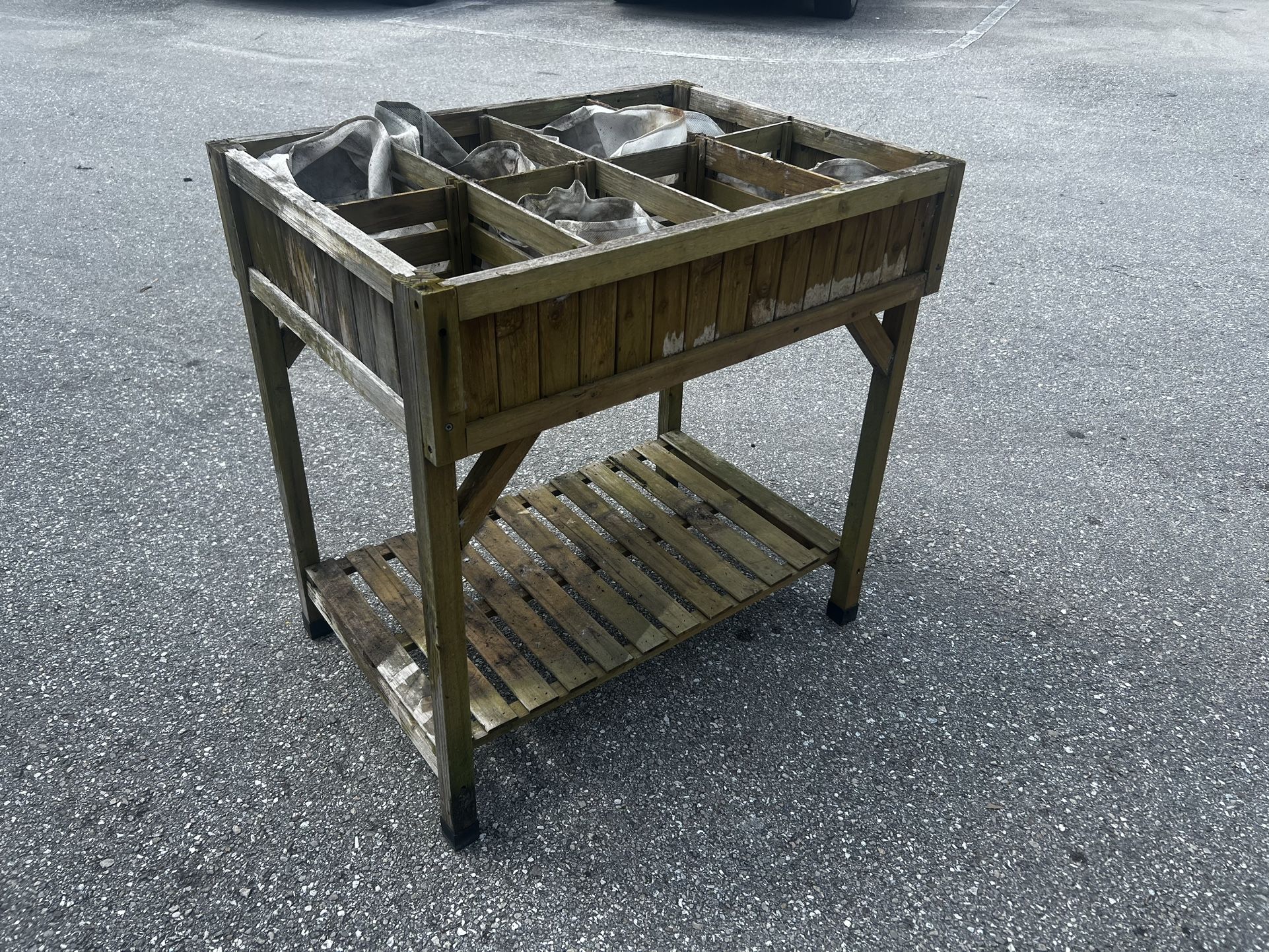 Wooden 8 Pocket Elevated Raised Bed Planter Herb Garden! Some wear Sturdy!  31x23x32in 