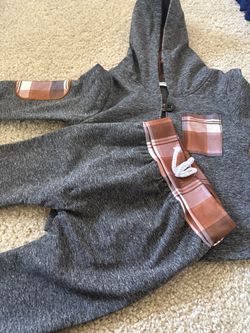 Gray Hoodie and Jogger Set with Plaid Accents