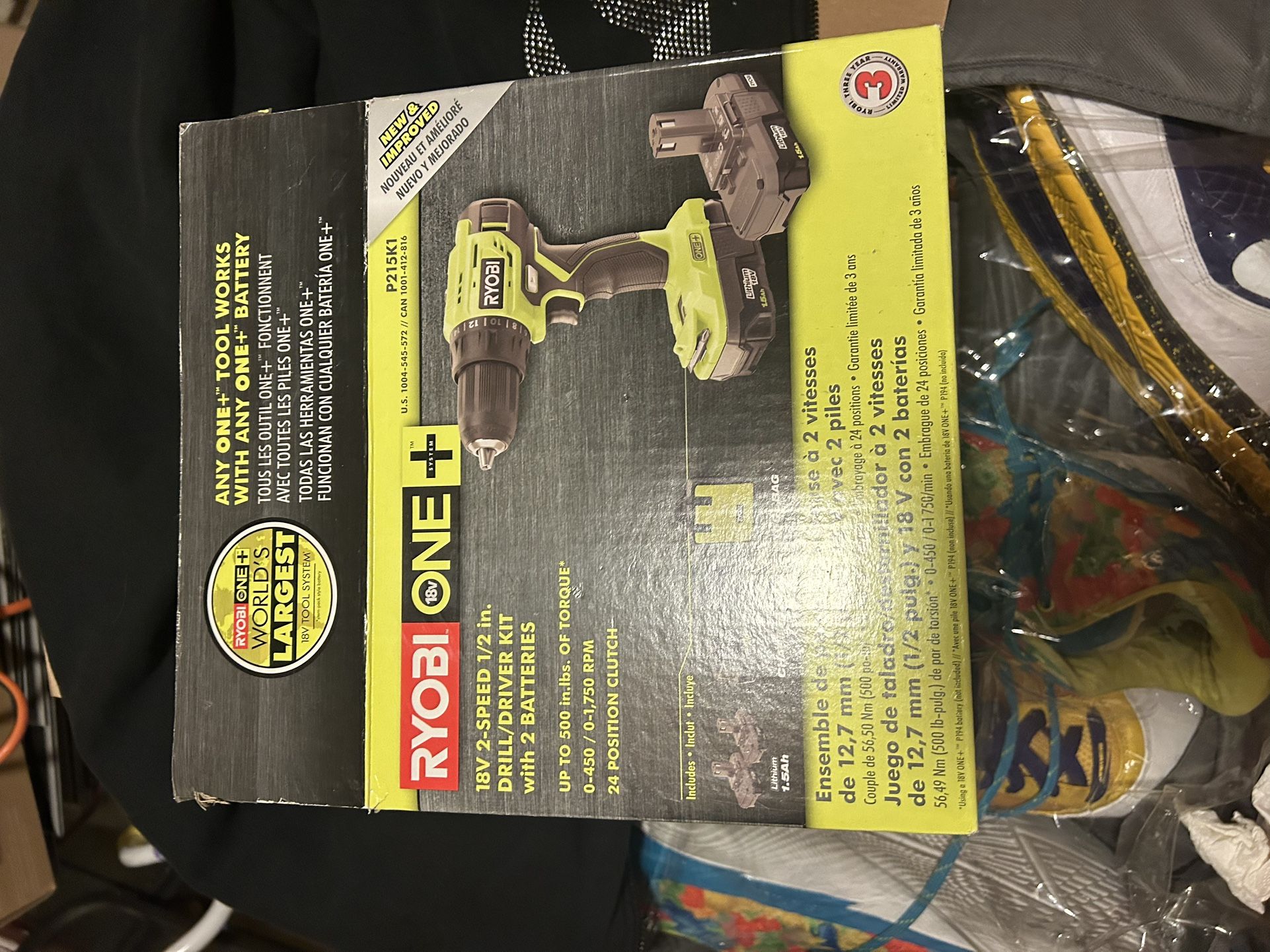 Ryobi P215K 18V ONE+ Lithium-Ion Cordless 1/2 in. Drill/Driver Kit.