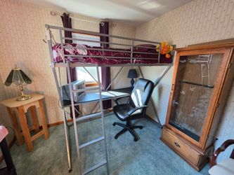 Metal Loft Bed with Integrated Desk