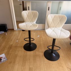 White Modern adjustable bar stools or chairs (Set of 2)