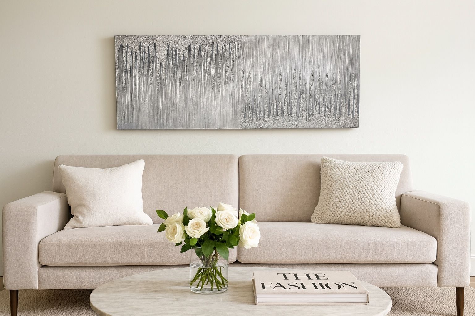 Modern Silver Finish Dust Textured Canvas Metallic Wall Art– Horizontal/Vertical D 71x21