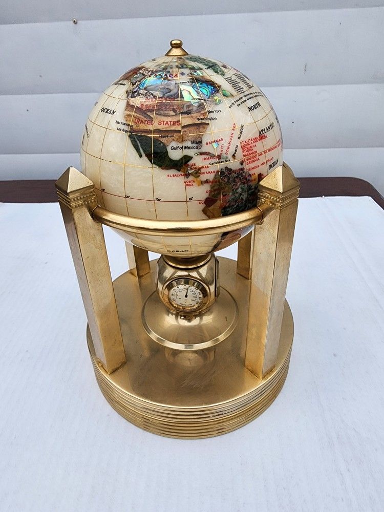 21st Century Mother-of-Pearl and Semi Precious Gold Plate Rotating, Globe