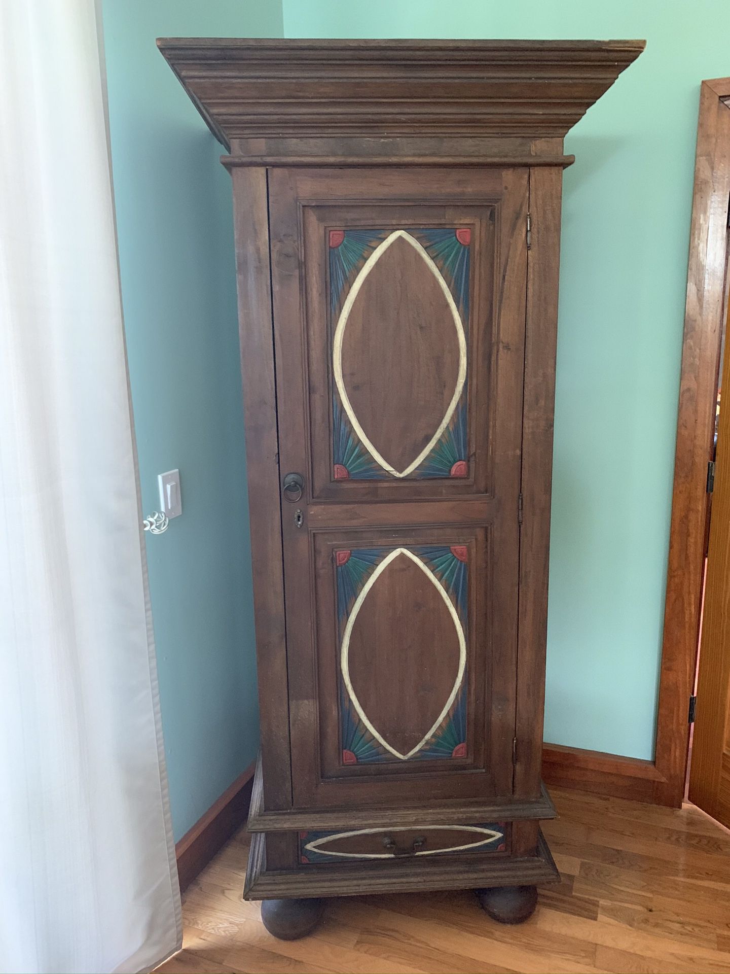 Solid Wood Single Armoire Cabinet with painted accents
