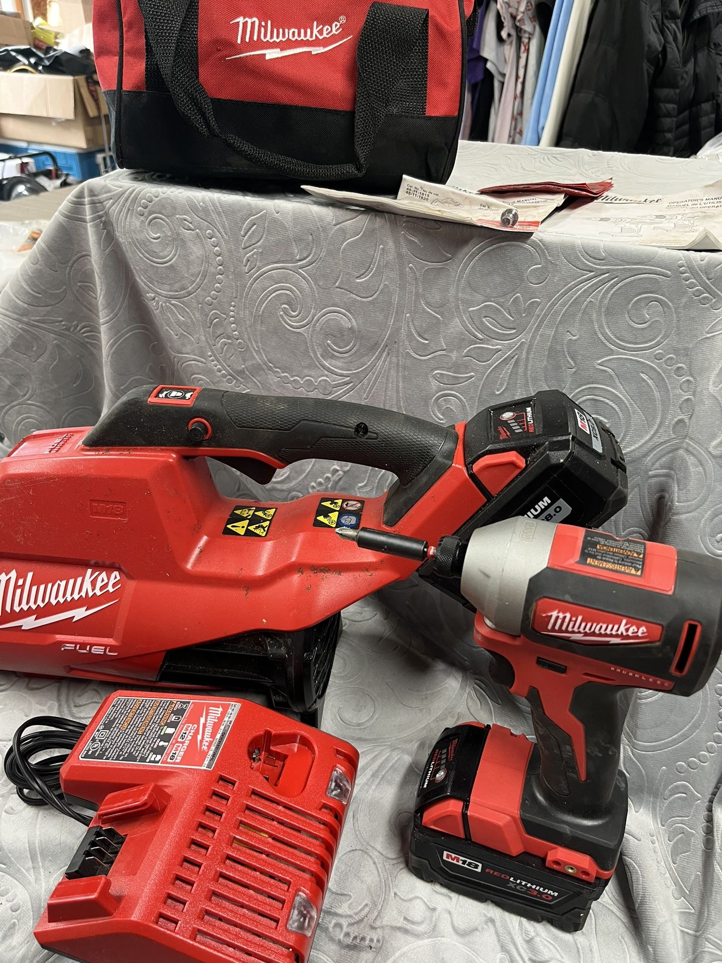 Milwaukee Lot - Blower, Base Charger, Bag, Impact