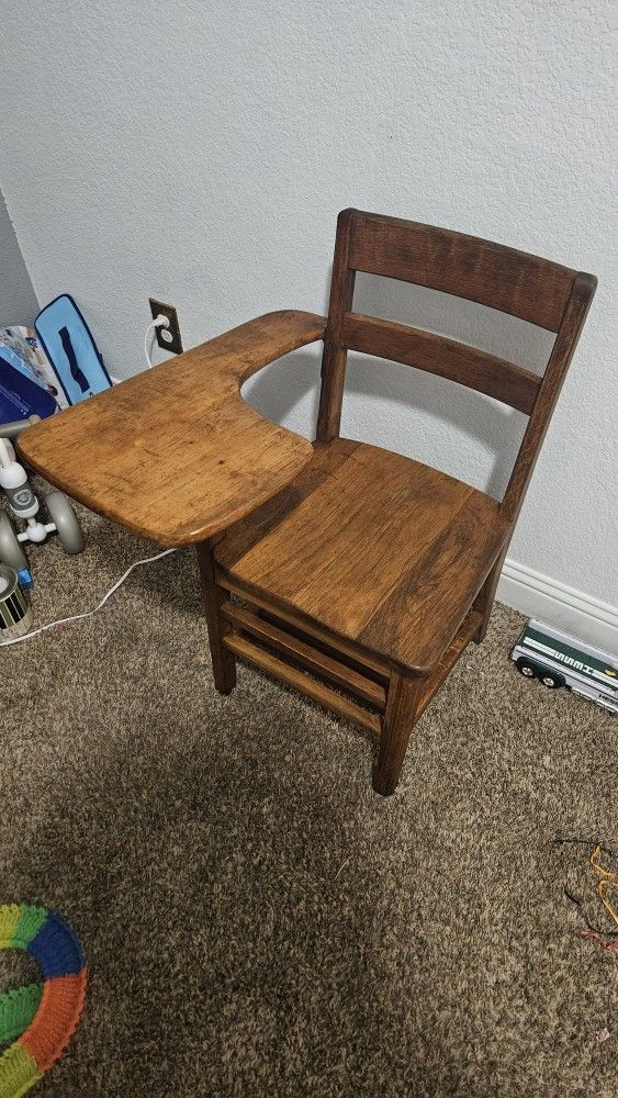 Antique Oak Wood School Chair