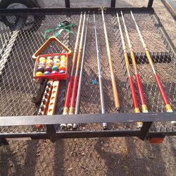 Pool sticks and balls