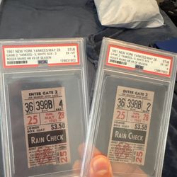 2 1961 Yankees Tickets PSA 6 !! Pop 2 Nothing Higher !!