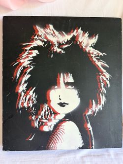 Vintage Siouxsie Sioux Stencil Spray Paint Art on Wood Panel - 20" x 22" Goth Rock