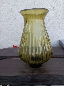 Olive Green Ribbed Glass Vase