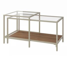 VITTSJÖ Nesting tables, set of 2, black-brown/glass, 35 3/8x19 5/8 "