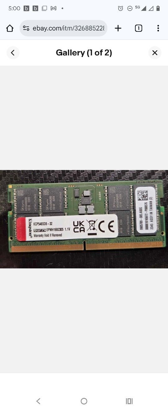 64 Gbs (32x2)4800mt/s Kingston Sodimm Ram