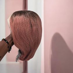 100% Human Hair Pink Short Bob Wig Human Hair - 150% Density 13x6x1 Lace Front with Bleached Knots & Pre-Plucked Hairline, Black to Pink Ombre Straigh