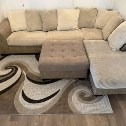 Ashley Sand Sectional w/ Chaise + Oversized Ottoman - Clean, Modern, Great Condition $750 OBO