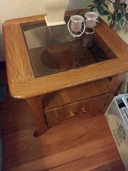 Oak end table, Glass Or Bed Night Stand with cuddy