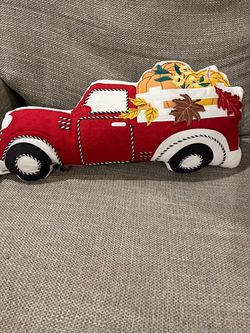Fall Harvest Red Truck Shaped Pillow