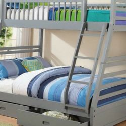 Bunk bed Twin Full with Storage drawers Free Mattress NAVY OR GRAY