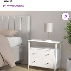 27 Inch Wide Nightstand With Charging Station, Bedside Table With Open Shelf, 2 Drawers Small Wood Dresser, End Side Table For Bedroom (White)
