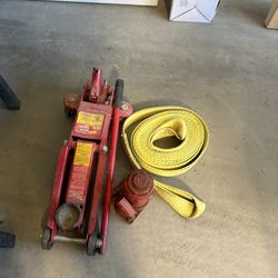 Floor jack, bottle jack, and tow rope