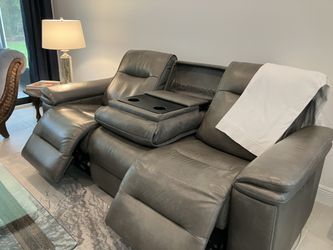 Leather dual reclining sofa