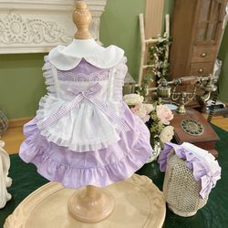 Cute Maid Dress For Pet Dog Cat Cotton, Size Chest 42cm, Back 30cm Recommend Weight For 7lb-10lb