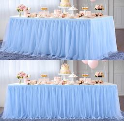 Suppromo 2 Pack 6ft Blue Tulle Table Skirts For Rectangle Tables Or Round Tables Blue Tutu Tablecloth Cover For Baby Shower Boy Birthday Party Wedding