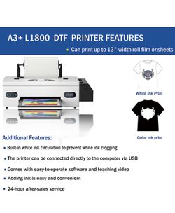 PUNEHOD L1800 DTF Transfer Printer with Roll Feeder,Direct to Film