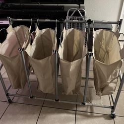 Heavy Duty Fabric Laundry Basket Tan Metal