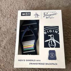 Original Penguin Men’s Sandals With Drawstring Backpack