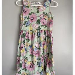 H&M Size 8-10 Floral Tank Dress Comfy Cotton Green Pink Yellow Girls Easter 