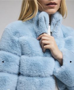 Blue Bomber Crop Jacket Faux Fur