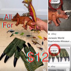 $12 For All Bundle of Jurassic World,Dinosaur Claws,schleich Giganotosaurus,plus Smaller Dinosaurs