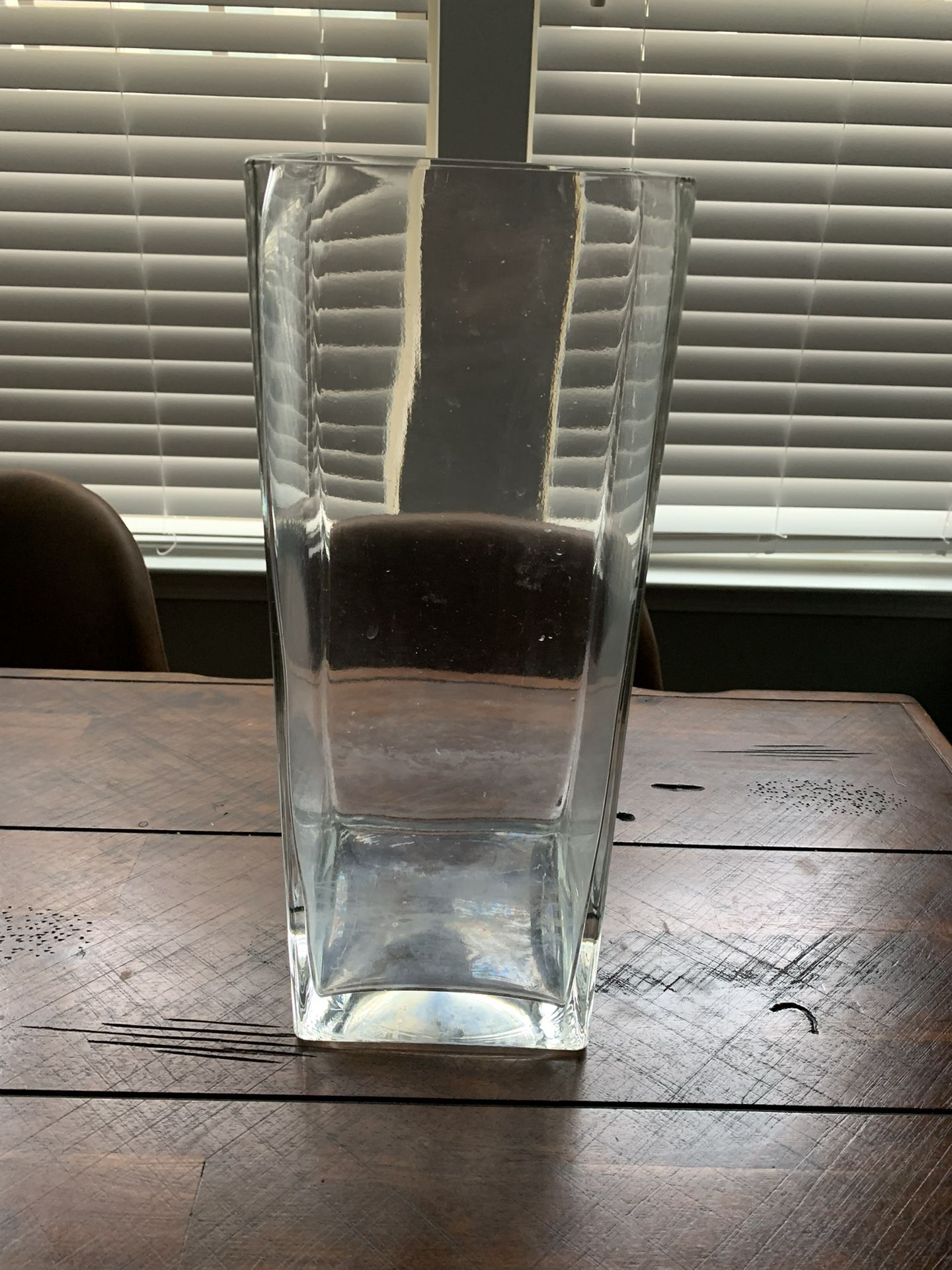 15 1/2” Tall Solid Minimalist Heavy Block Glass Decor Flower Vase