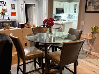 Round Glass Dining Table Set w/ 4 Chairs