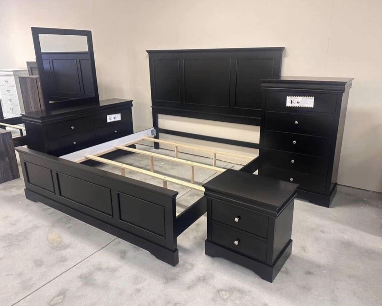 FREE DELIVERY AND INSTALLATION - 5pc Black Queen and King Bedroom Set (BRAND NEW)