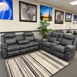Gray Reclining Sofa and Loveseat Set